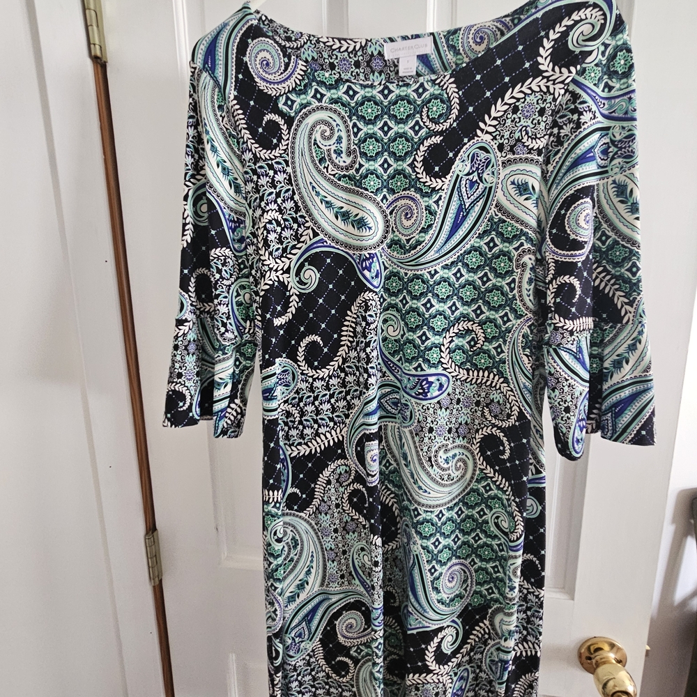 Charter Club Black and Green Paisley Dress
